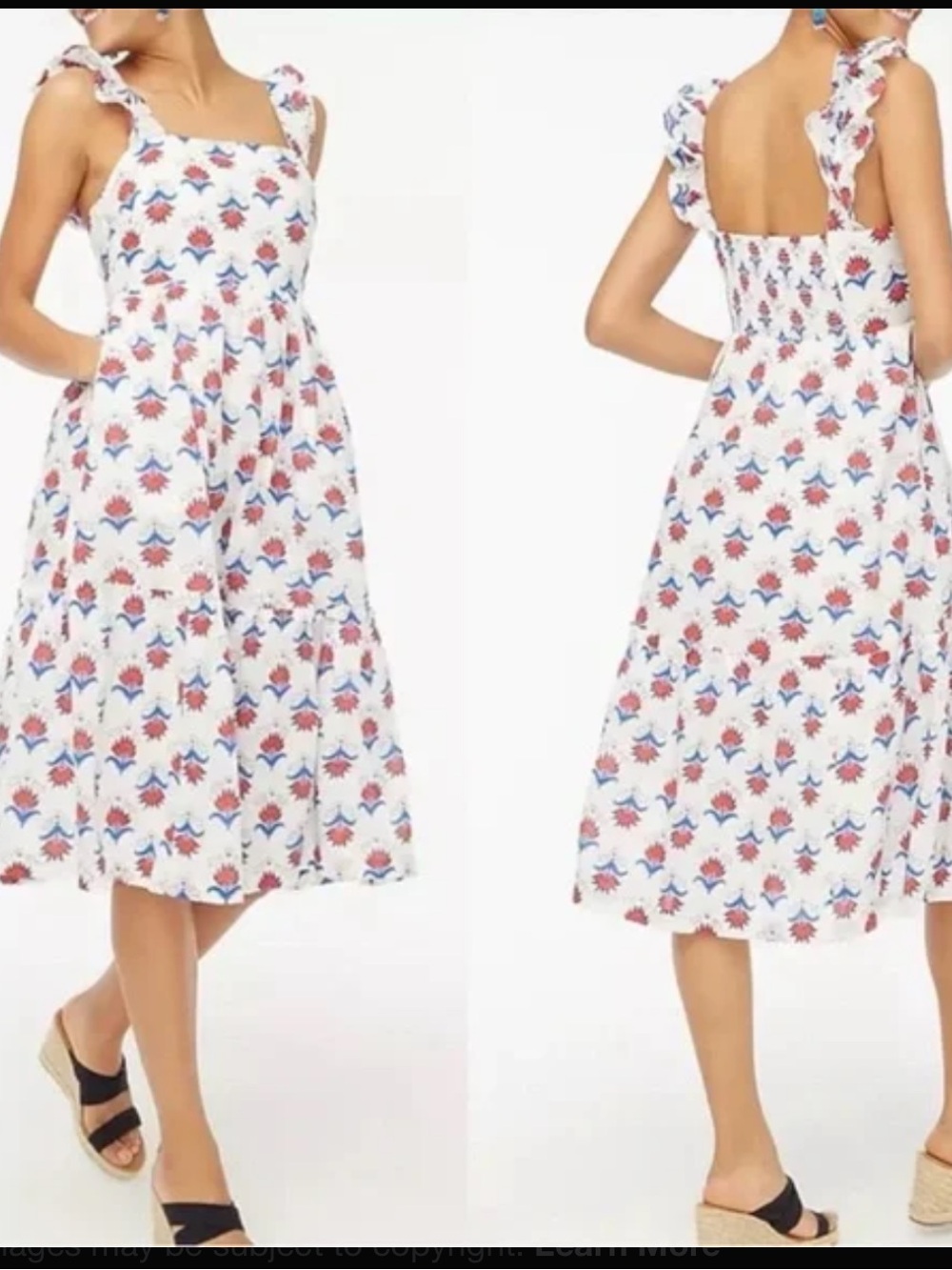 White Floral Print Sundress with Ruffled Straps